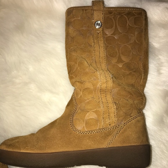 Coach Tullip Signature Suede Boots in Camel - Picture 3 of 8